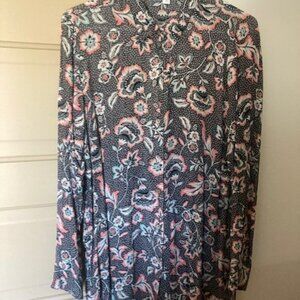 J Jill Medium Petite Tunic, Black Floral Print